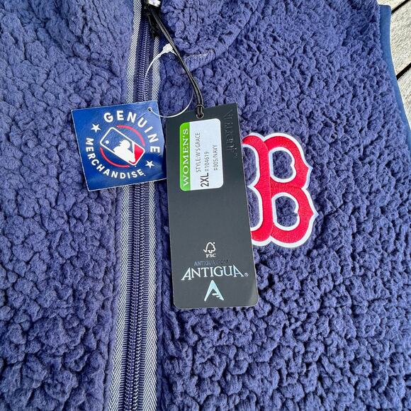 Antigua Womens Blue Boston Red Sox Sherpa Grace Full Zip Mock Neck Size 2XL Vest - Picture 5 of 11